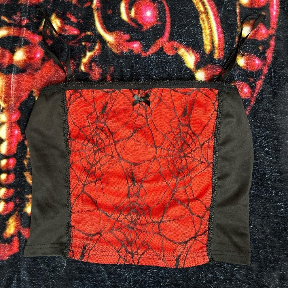 Spiderweb gothic grunge red & black cami with small front bow